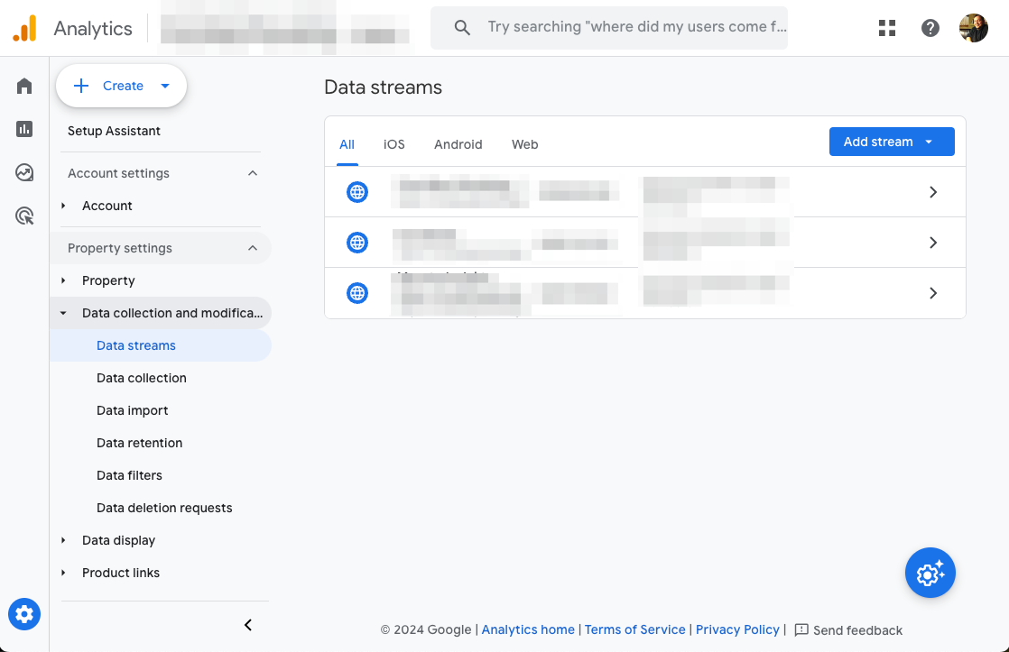 Where I found the default URL settings new location in Google Analytics.